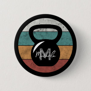 Badge Rond 5 Cm Vintage kettlebell personnalisé nom monographique