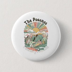 Badge Rond 5 Cm Vintage Les Montagnes Poconos Pennsylvanie Randonn