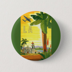 Badge Rond 5 Cm Vintage Los Angeles, Californie Mission avec Palm