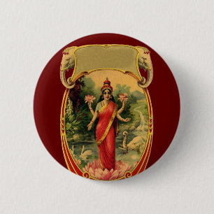 Badge Rond 5 Cm vintage Lotus Fleur Déesse hindoue Lakshmi