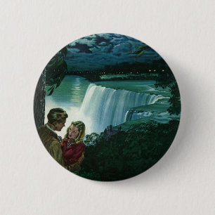 Badge Rond 5 Cm Vintage lune de miel, nouveaux mariés à Niagara Fa