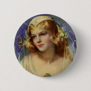 Badge Rond 5 Cm Vintage mariée tenant une Bible, Mariage religieux