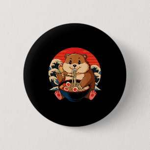 Badge Rond 5 Cm Vintage marmotte mangeant du ramen drôle jour de l