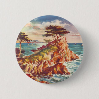 Badge Rond 5 Cm Vintage Monterey Coastline California Tourisme USA