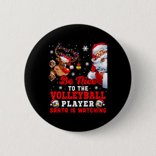 Badge Rond 5 Cm Vintage Nice Au Joueur De Volley-Ball Père Noël Es