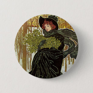 Badge Rond 5 Cm Vintage Noël Art nouveau Scribners Cover 1895