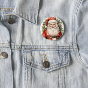 Badge Rond 5 Cm Vintage Noël Père Noël Souriant