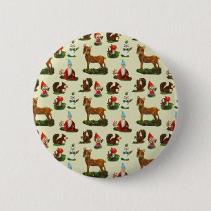 Badge Rond 5 Cm Vintage Noël Woodland Deer Père Noël Snowman