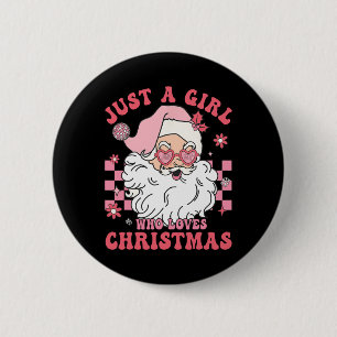 Badge Rond 5 Cm Vintage Pink Santa Claus Noël Filles Fête X