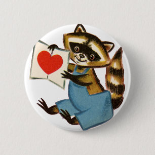 Badge Rond 5 Cm Vintage Raccoon