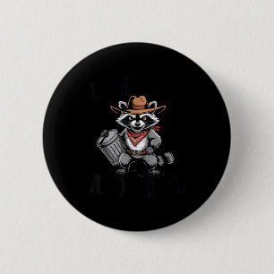 Badge Rond 5 Cm Vintage Raton Laveur Cowboy Dérangé Et Féroce Peut