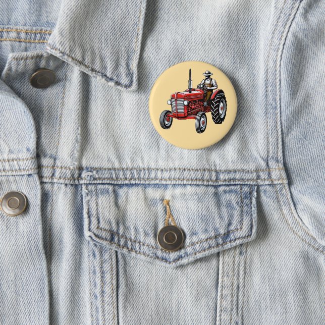 Badge Rond 5 Cm Vintage Red Tractor (En situation)