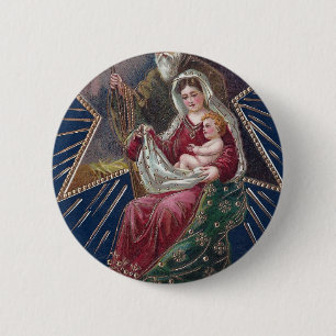 Badge Rond 5 Cm Vintage Religieux Marie et Bébé Jésus Noël