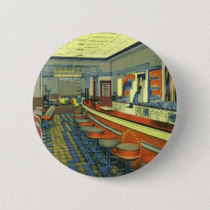 Badge Rond 5 Cm Vintage Restaurant, Retro Roadside Diner Interior
