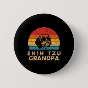 Badge Rond 5 Cm Vintage Rétro Grand-père Shih Tzu Amoureux des Chi