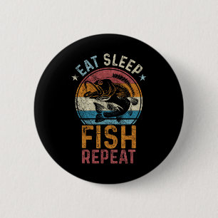 Badge Rond 5 Cm Vintage Rétro Manger Dormir Poisson Répéter 