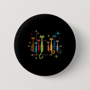 Badge Rond 5 Cm Vintage Retro Mid-Century Moderne Look Chats les a