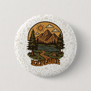 Badge Rond 5 Cm Vintage/rustique extérieur explorer la nature