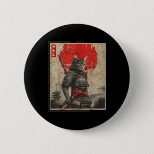 Badge Rond 5 Cm Vintage Samurai Chat Japonais Tee - shirts graphiq