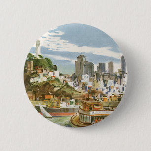 Badge Rond 5 Cm Vintage San Francisco Bay Travel Poster Ferryboat