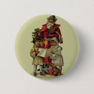 Badge Rond 5 Cm Vintage Santa Christmas Music