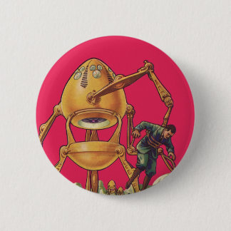 Badge Rond 5 Cm Vintage Science Fiction Alien Robot Captures Man