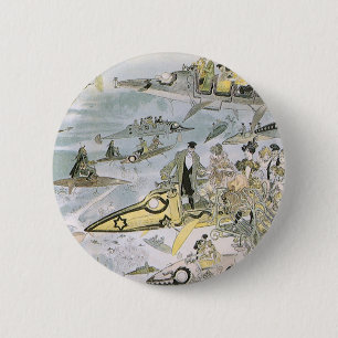 Badge Rond 5 Cm Vintage Science Fiction Futuristic Cars, Taxi Cabs