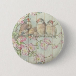 Badge Rond 5 Cm Vintage Shabby Chic Faded Floral Birds Art Design