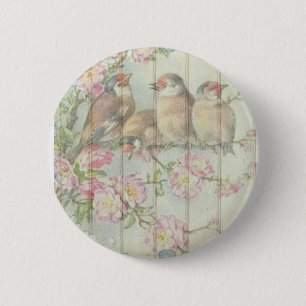 Badge Rond 5 Cm Vintage Shabby Chic Faded Floral Birds Art Design