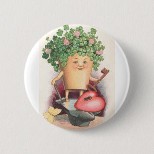 Badge Rond 5 Cm Vintage Shamrock Heart and Key St Patrick's Day
