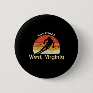 Badge Rond 5 Cm Vintage Ski Snowshoe Montagne Virginie-Occidentale
