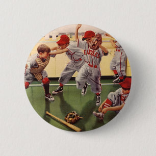Badge Rond 5 Cm Vintage Sports Baseball Team, Boys Roughhousing