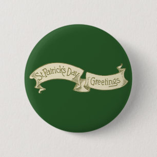 Badge Rond 5 Cm Vintage St. Patrick's Day Salutations Bannière d'o