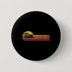 Badge Rond 5 Cm Vintage Style Pontoon Boat Silhouette Retro Boatin