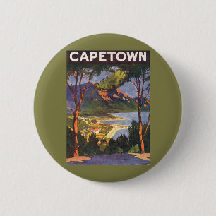 Badge Rond 5 Cm Vintage Travel, Le Cap, une ville d'Afrique du Sud