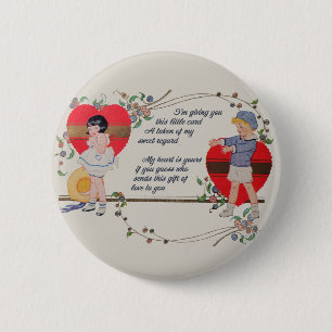 Badge Rond 5 Cm Vintage Valentine Enfants Joli Art Déco Coloré