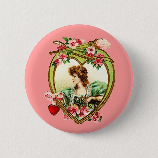 Badge Rond 5 Cm Vintage Valentine Heart (Devant)