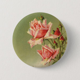 Badge Rond 5 Cm Vintage Valentine's Day Pink Victorian Garden Rose