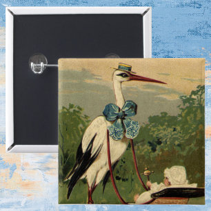 Badge Rond 5 Cm Vintage Victorian Stork and Baby Carrie