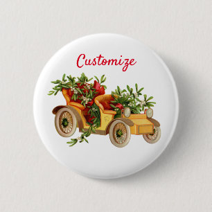Badge Rond 5 Cm Vintage Voiture de Noël Mistletoe Thunder_Cove