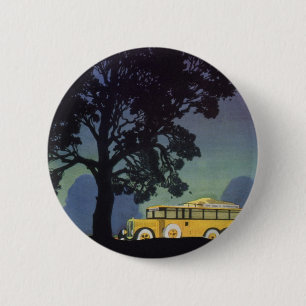 Badge Rond 5 Cm Vintage voyage, Allemagne, Bus Jaune à la nuit