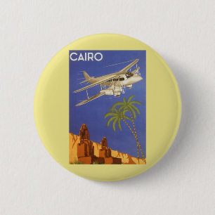 Badge Rond 5 Cm Vintage voyage au Caire, Égypte, Biplane Avion