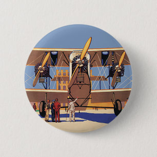 Badge Rond 5 Cm Vintage voyage et transport Avion biplane