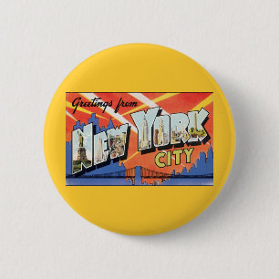 Badge Rond 5 Cm Vintage voyage NYC, voeux de New York