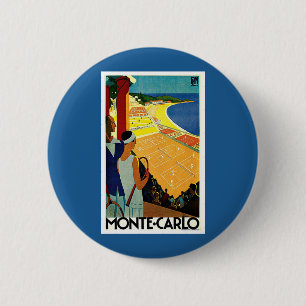 Badge Rond 5 Cm Vintage voyage, Tennis, Sports, Monte Carlo Monaco