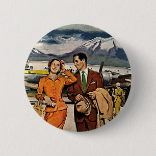 Badge Rond 5 Cm Vintage voyage, Touristes à l'aéroport de Panagra 