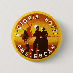 Badge Rond 5 Cm Vintage voyage, Victoria Hotel, Amsterdam, Holland