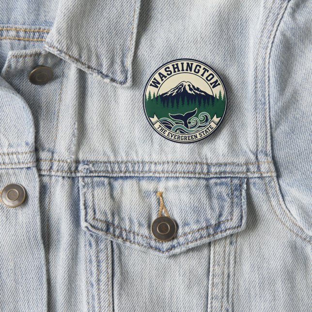 Badge Rond 5 Cm Vintage Washington State Emblem  (En situation)