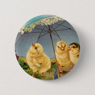 Badge Rond 5 Cm Vintages petits de Pâques sous un parasol