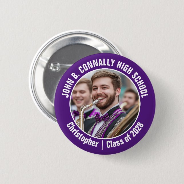 Badge Rond 5 Cm Violet Marching Band Photo Lycée Brag (Devant & derrière)